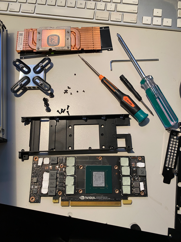 NVIDIA Tesla P4 graphics card with stock cooler removed